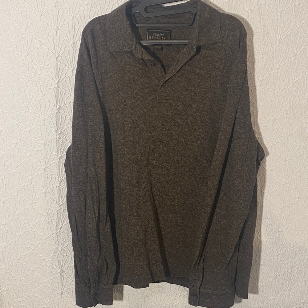 Jos. A. Bank Reserve Men's Dark Brown Long Sleeve Polo Premium Apparel